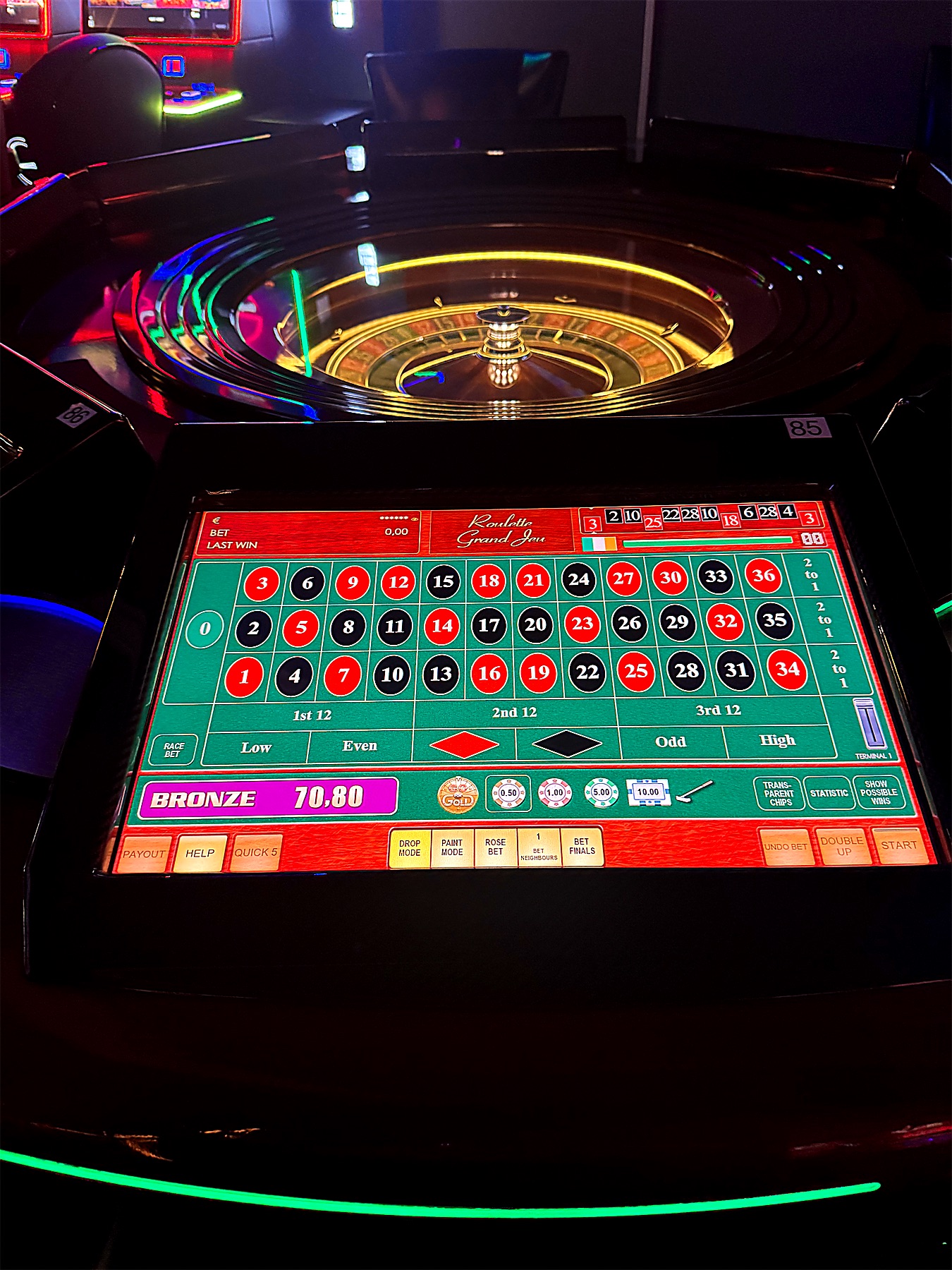 Electronic roulette beside the wheel